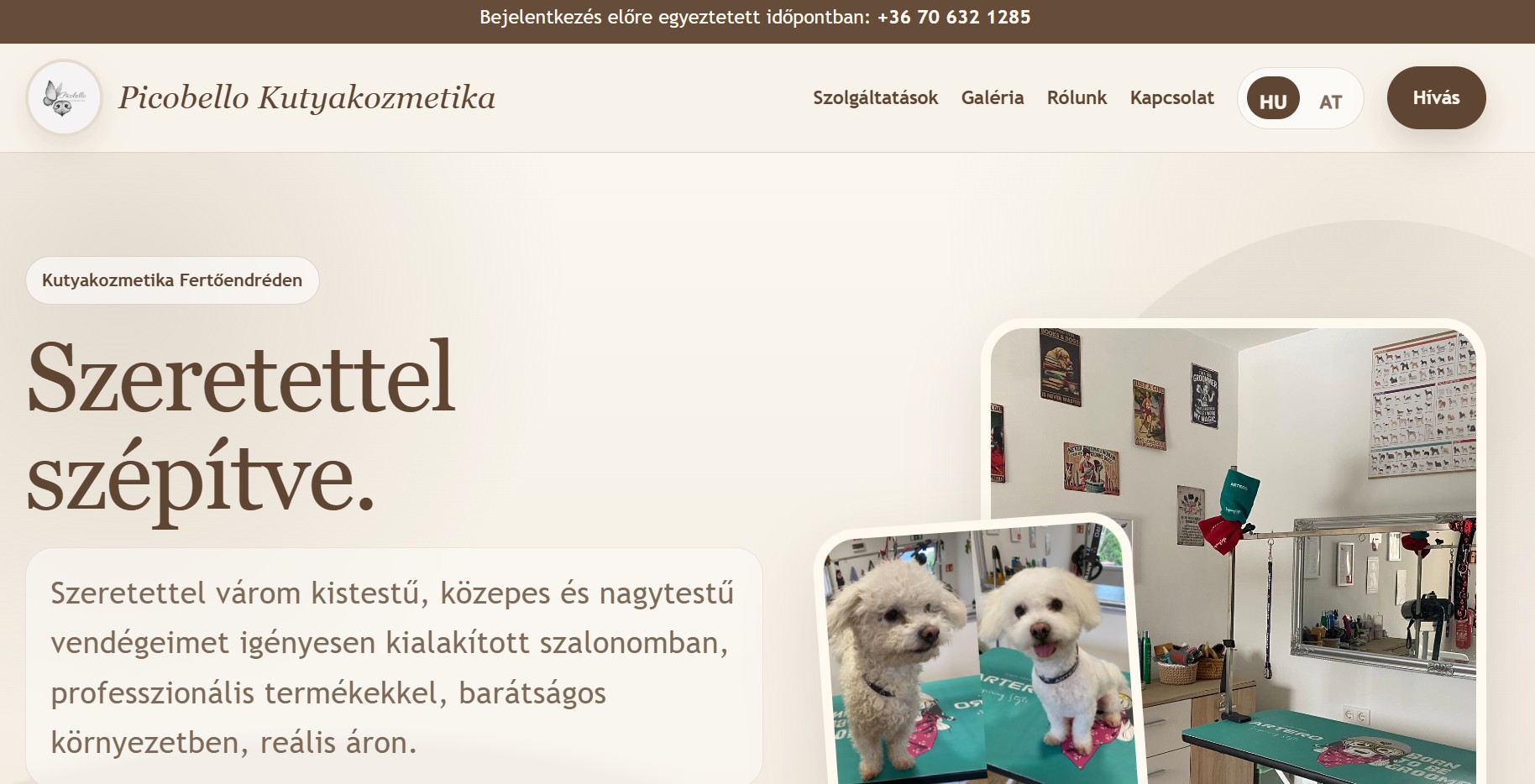 Picobello kutyakozmetika weboldal képernyőkép