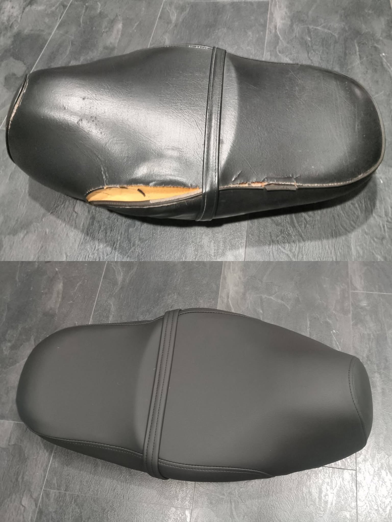 Motorradsitz Reparatur vorher nachher